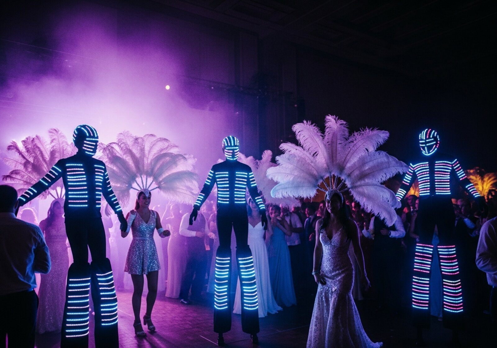 Non-Traditional Wedding Entertainment for high-energy weddings, Stilt walkers, aerialists, dancers, surprise-and-delight acts.